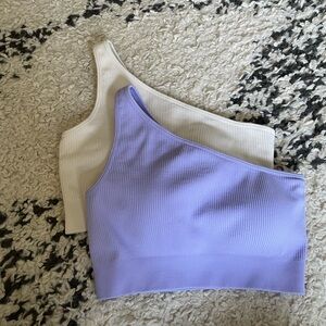 One-Shoulder Ribbed Women Tops - Cream and Purple